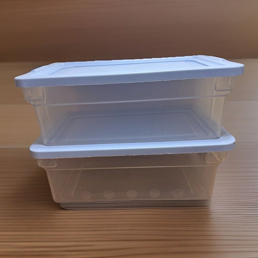 2 Vintage Rubbermaid Sheer Storage Box Slate Blue #0135 16x11x6 RARE HTF